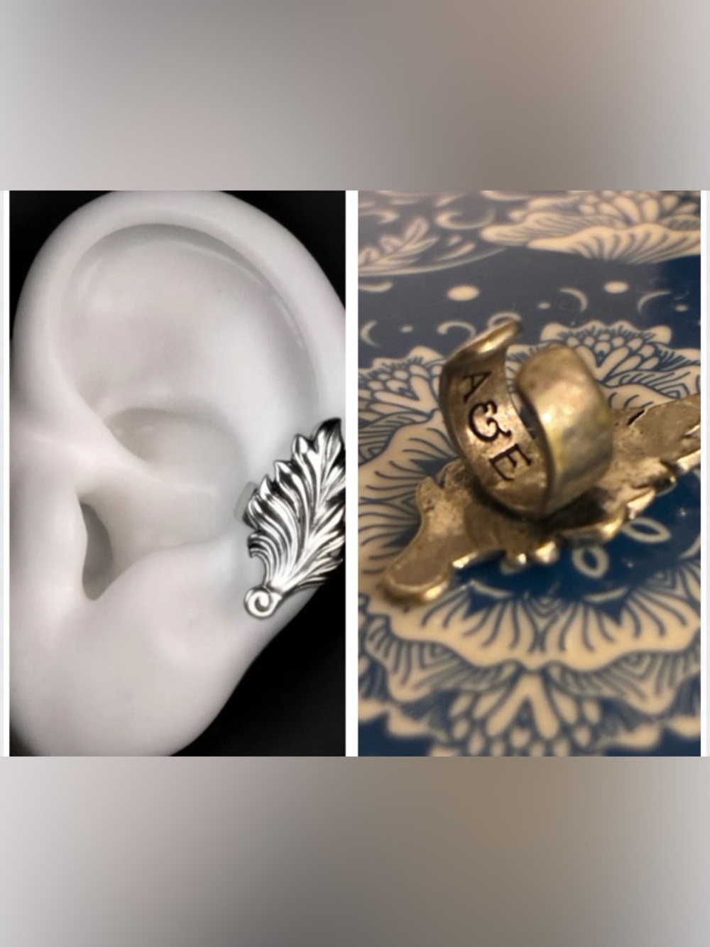 Ask and Embla Ear Cuff Leaf in Stunning Silver Tone- Clip On Earring OS